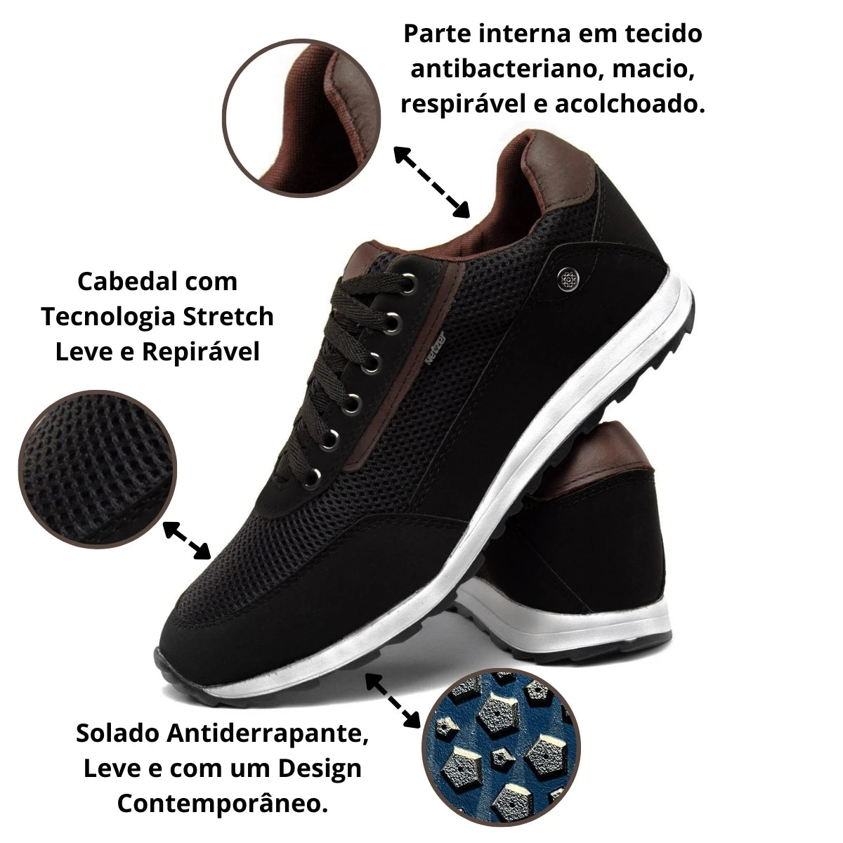 Tênis Jogger Preto + Relógio + Chinelo